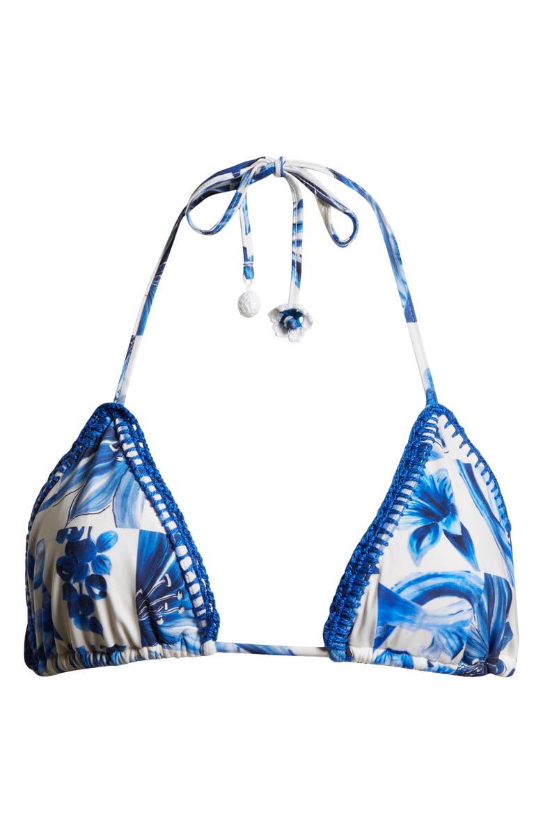 FARM Rio Garden Tiles Triangle Bikini Top, Alternate, color, Garden Tiles Off-White