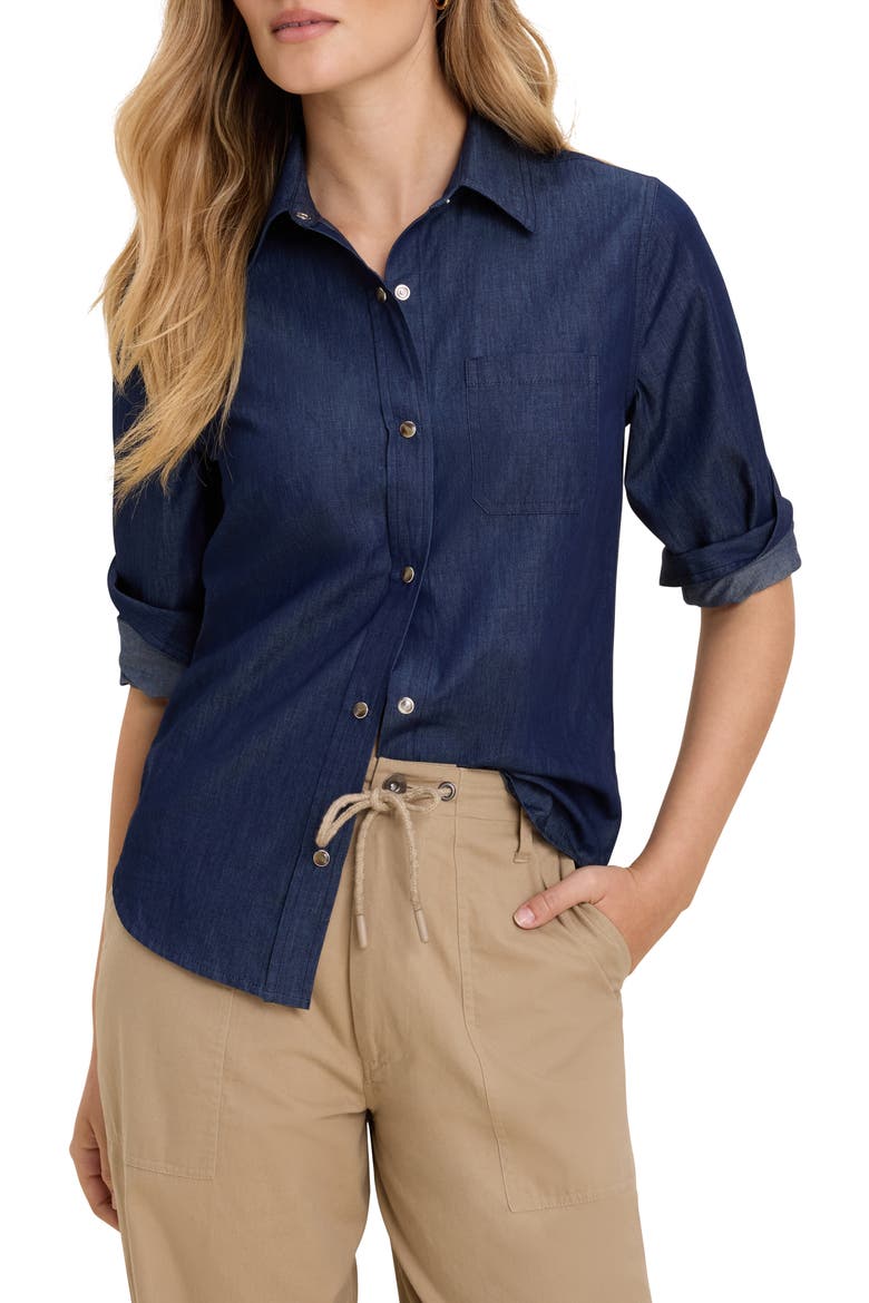 Drapey Denim Shirt, Main, color, DARK WASH