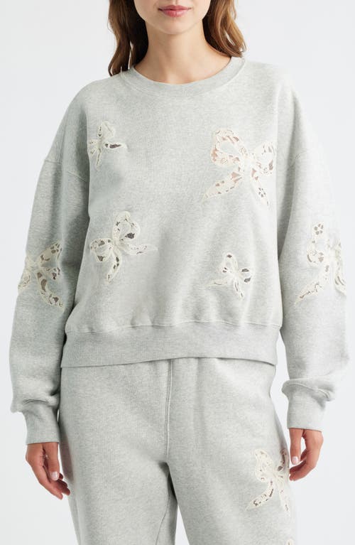 Loveshackfancy Linetta Lace Bow Inset Cotton Blend Sweatshirt In Gray