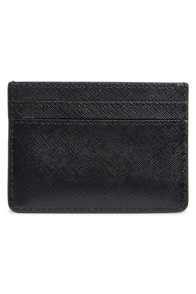 Saffiano Groove Leather Card Case, Alternate, color, BLACK