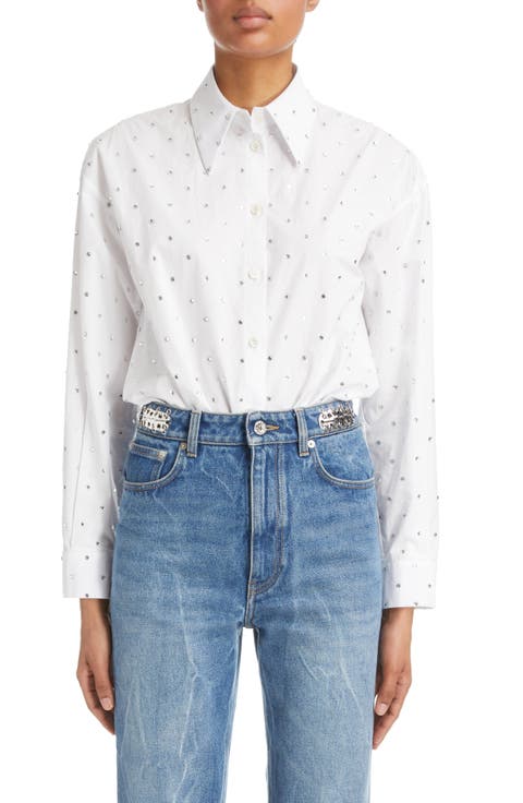 Stud Detail Cotton Button-Up Shirt