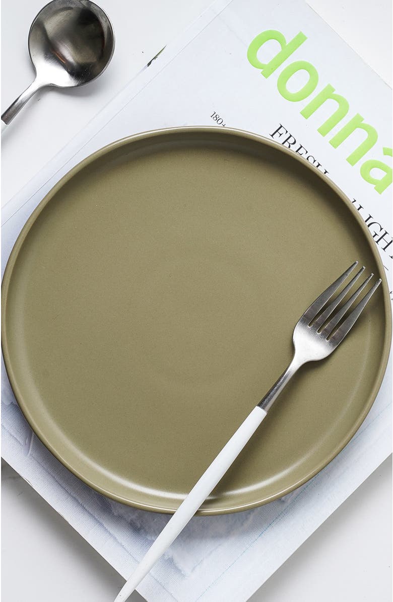 Stone Lain Tom Stoneware 4-Piece Dinner Plate Set, Alternate, color, Olive