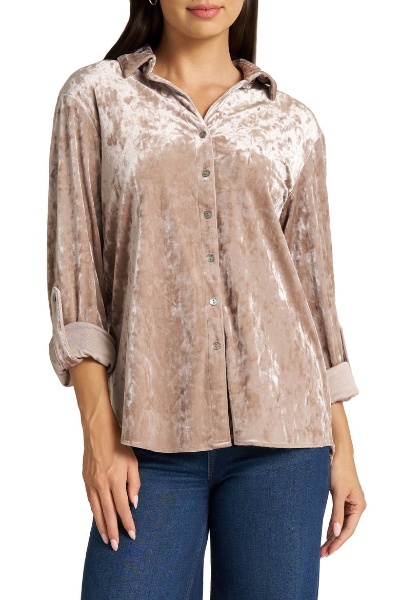 Crushed Velvet Button Shirt, Main, color, CHAMPAGNE