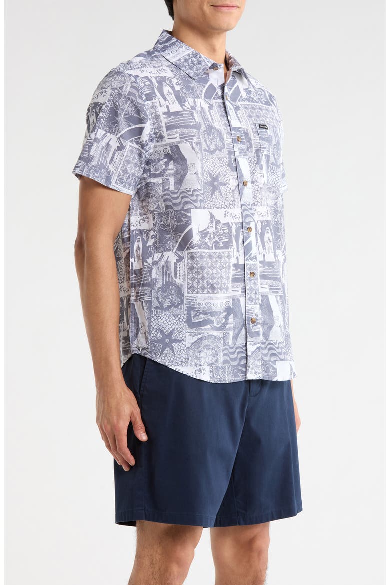 Charter Short Sleeve Stretch Cotton Blend Button-Up Shirt, Alternate, color, NAVY/ WHITE COLLAGE