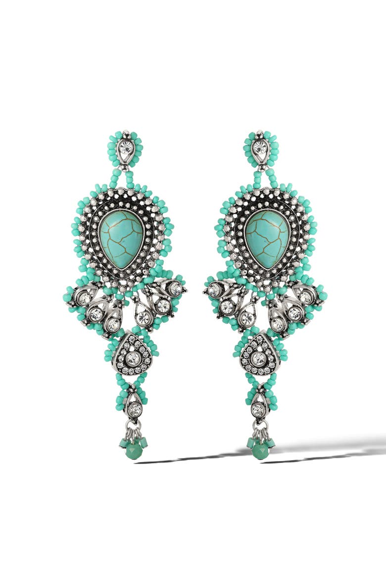 Turquiose Bead Statement Earrings, Main, color, turquoise