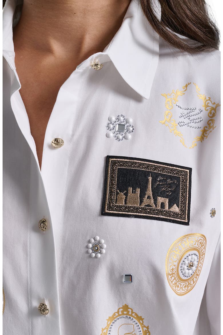 Embellished Patch Cotton Shirt, Alternate, color, WHITE