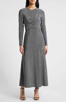 Halogen® Draped Metallic Long Sleeve Maxi Dress