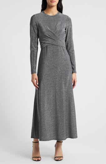 Halogen® Draped Metallic Long Sleeve Maxi Dress