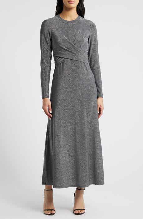 Halogen® Draped Metallic Long Sleeve Maxi Dress