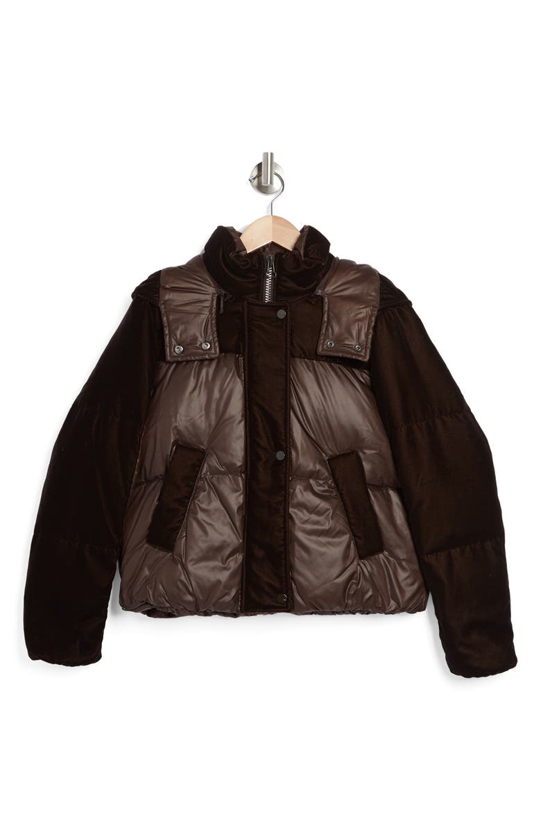 Andrew Marc Hooded Quilted Down Puffer Jacket, Alternate, color, Chocolate