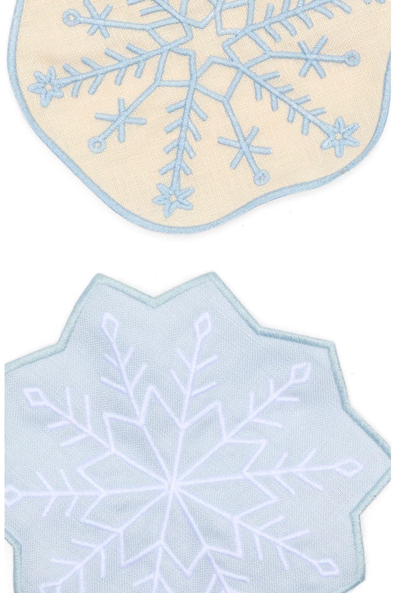 Assorted Set of 4 Snowflakes Linen Cocktail Napkins, Alternate, color, LIGHT GREEN/ YELLOW MULTI