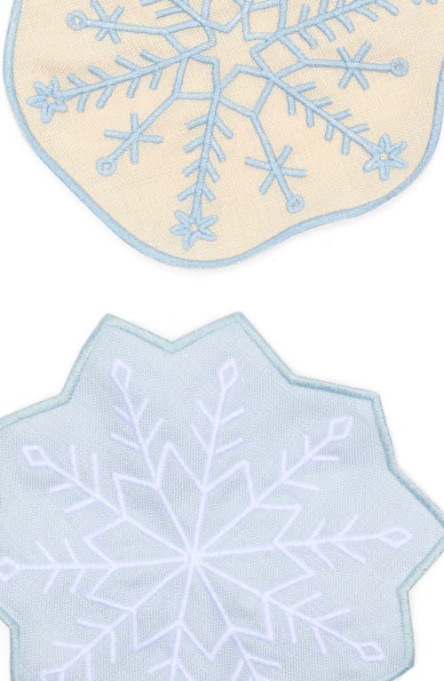 Piecework Puzzles Assorted Set Of 4 Snowflakes Linen Cocktail Napkins In Blue