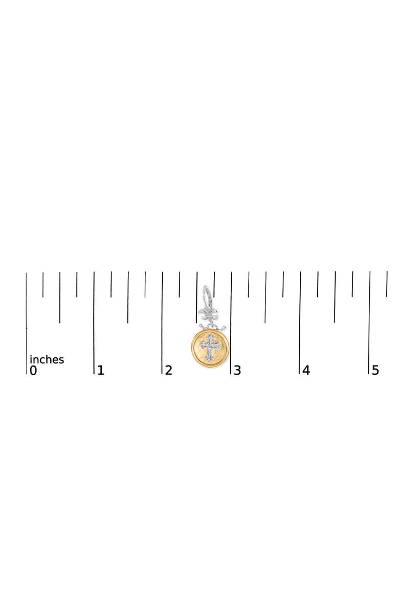 18K Yellow Gold Plated Silver 1/8 Ct Diamond Medallion Cross Dangle Earrings, Alternate, color, Yellow