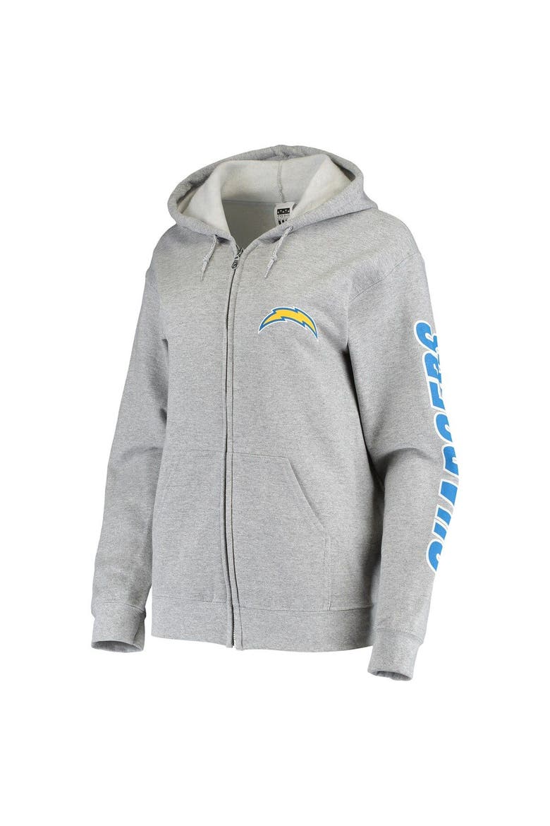 Women's Junk Food Gray Los Angeles Chargers Fleece Full-Zip Hoodie, Alternate, color, Gray
