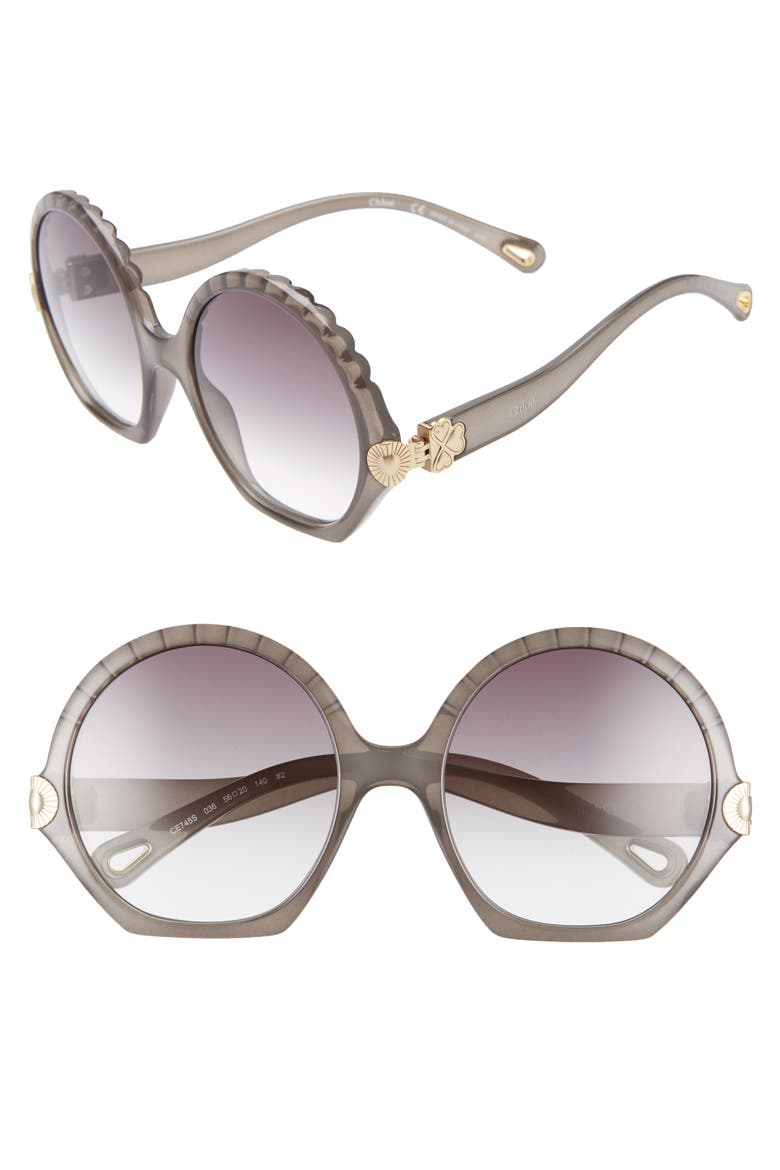 Vera Seashell 56mm Round Sunglasses, Main, color, DARK GREY