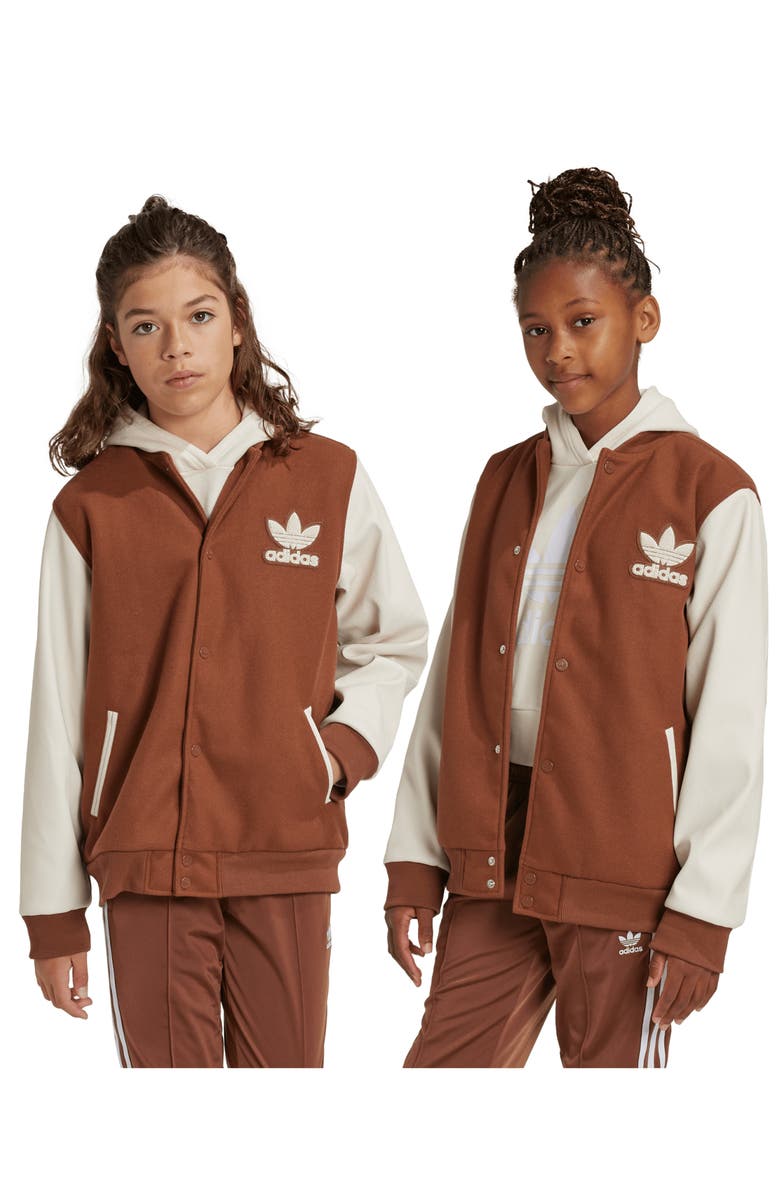 adidas Originals Kids' VRCT Varsity Jacket, Alternate, color, Preloved Brown