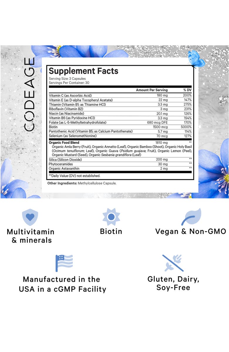 Codeage Beauty Tonic Biotin Supplement + Vitamins & Minerals, Alternate, color, White