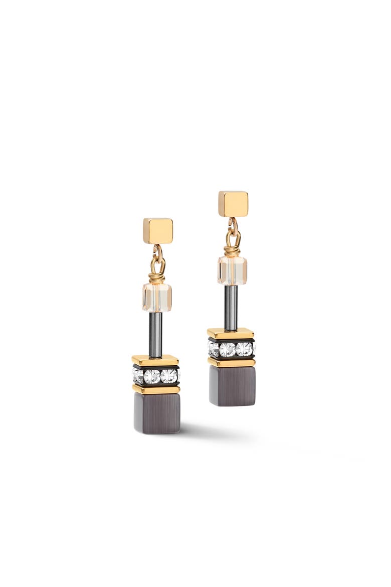 Geocube Gold Earrings, Alternate, color, Gray
