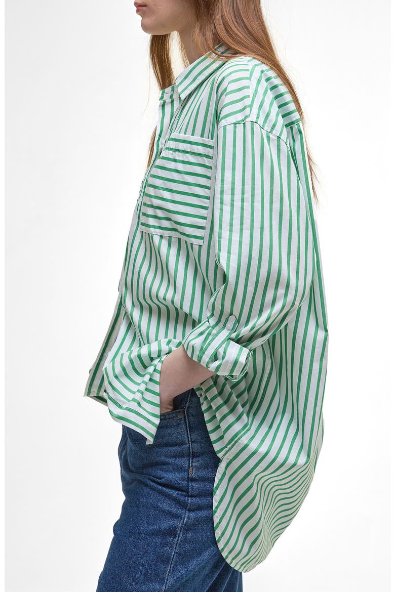 Nicola Stripe Cotton Button-Up Tunic, Alternate, color, WHITE/ KELLY GREEN