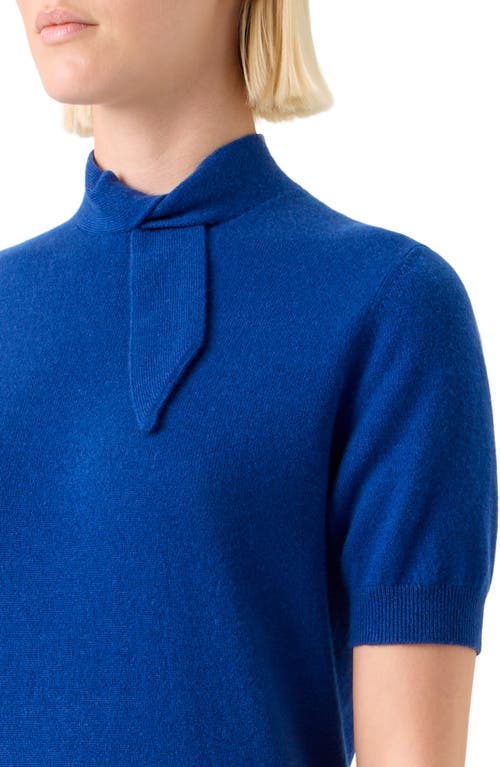 Akris Short Sleeve Cashmere Scarf Neck Sweater In Blue