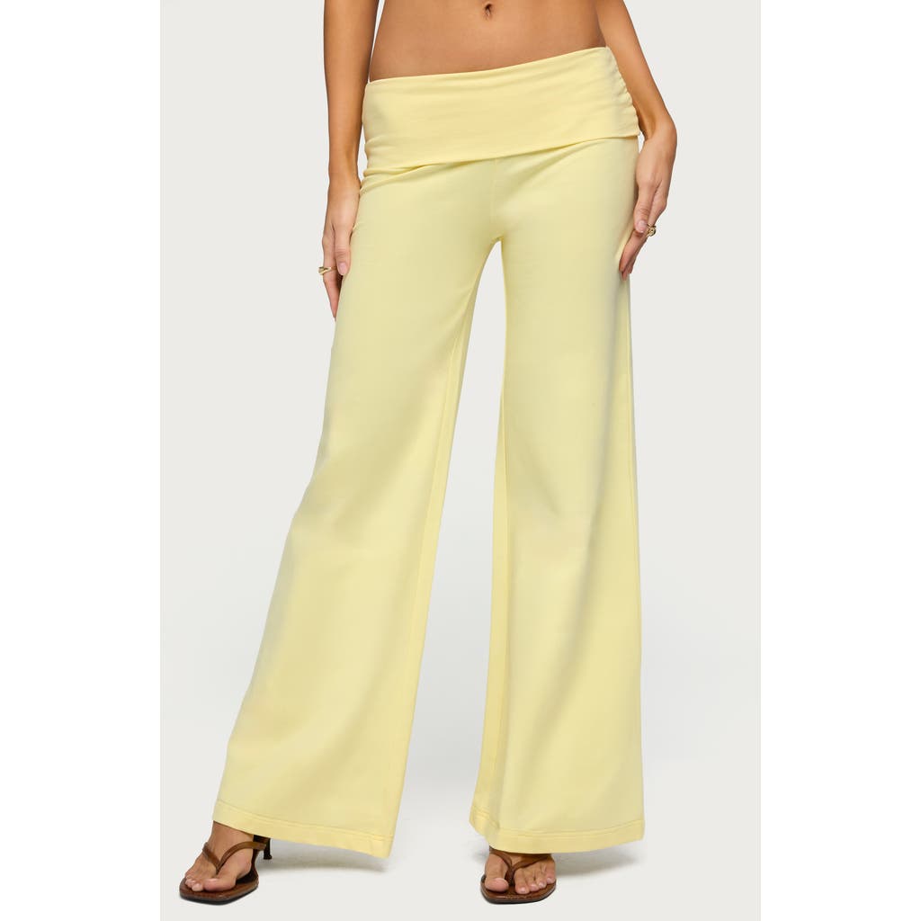 EDIKTED Wide Leg Foldover Pants in Yellow at Nordstrom, Size X-Small