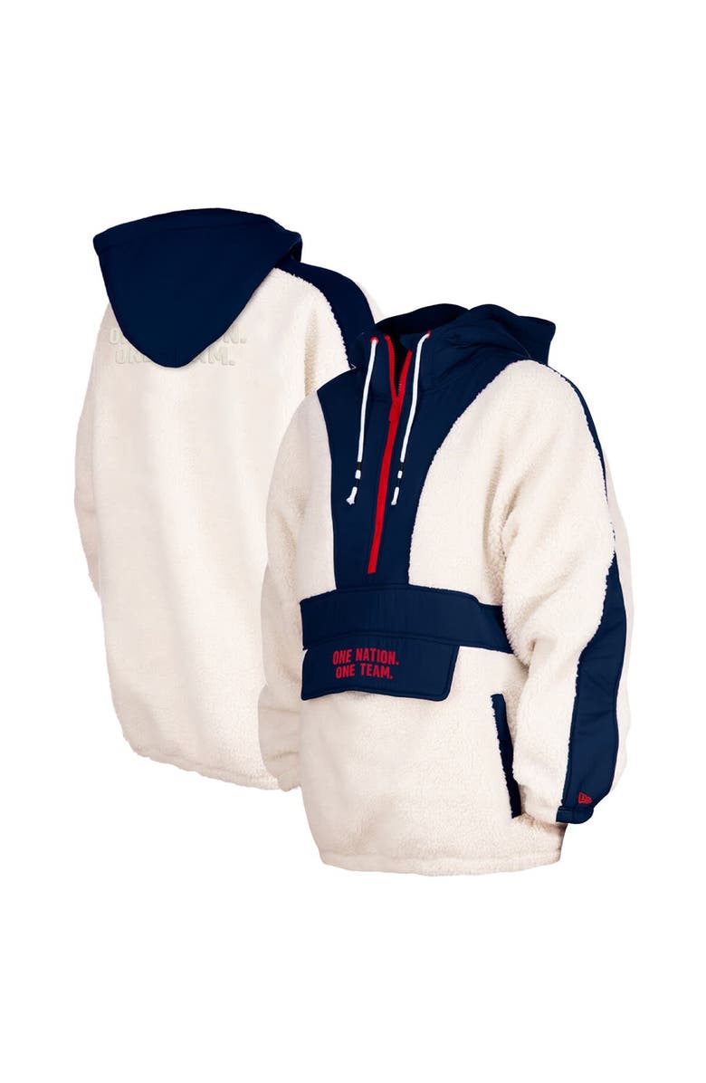 5TH AND OCEAN BY NEW ERA Women's 5th & Ocean by New Era Cream USWNT Athleisure Sherpa Half-Zip Hoodie, Alternate, color, 