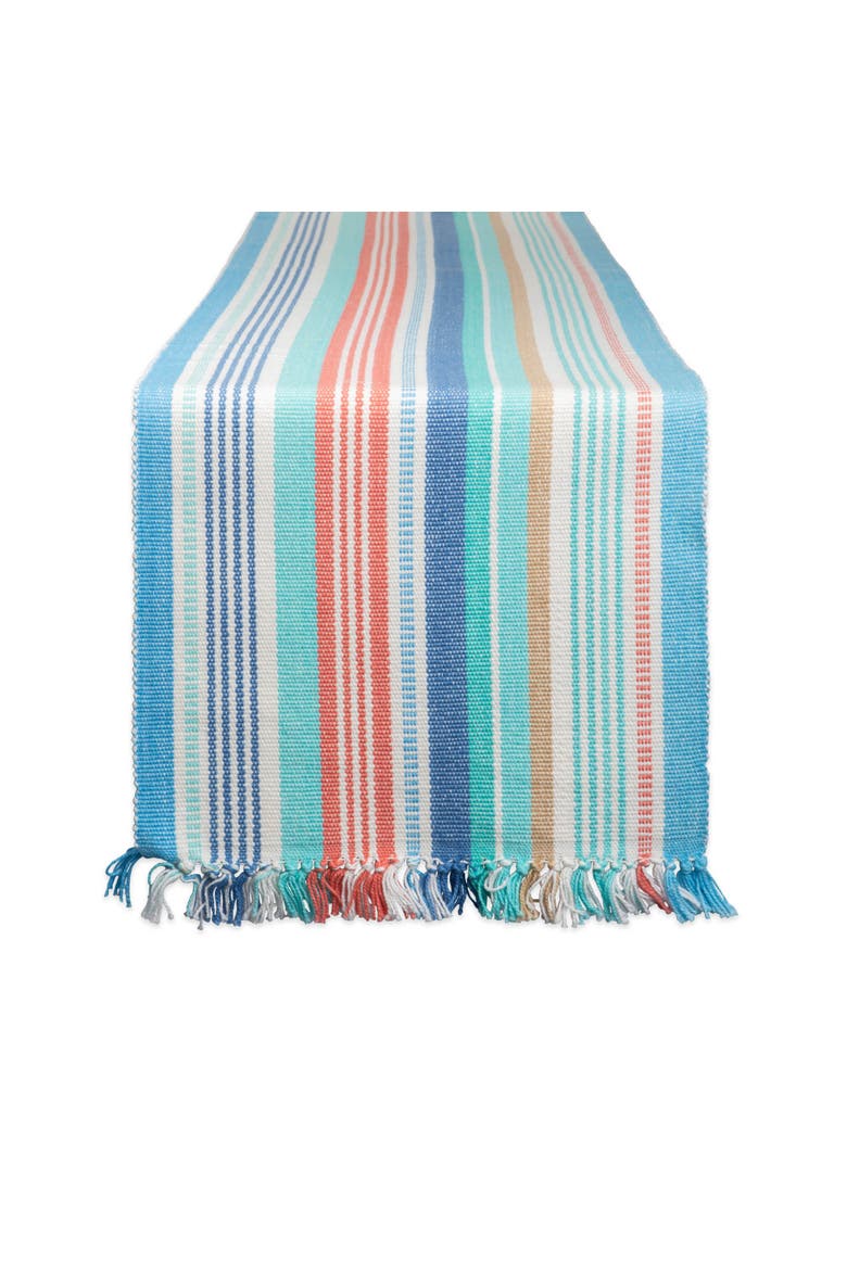 Seashore Stripe Fringed Table Runner 13X72, Main, color, Seashore Stripe