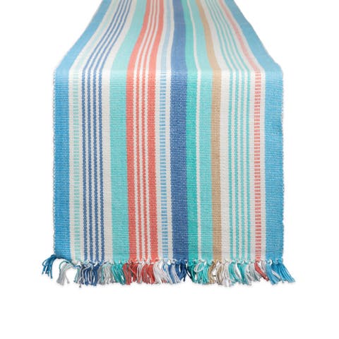 Seashore Stripe Fringed Table Runner 13X72