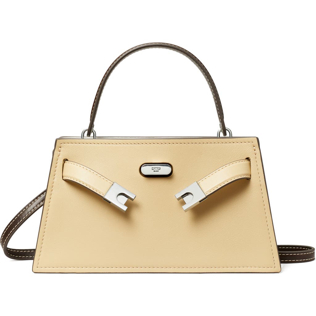 Tory Burch Petite Lee Radziwill Leather Double Bag In Light Camel