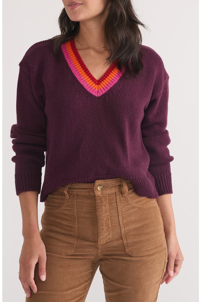 Bella Wool & Cotton V-Neck Crop Sweater, Main, color, PLUM