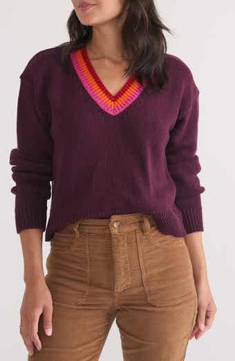 Marine Layer Bella Wool & Cotton V-Neck Crop Sweater
