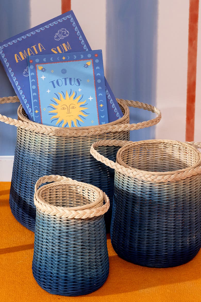 Java Rattan Basket 12 In, Alternate, color, Blue