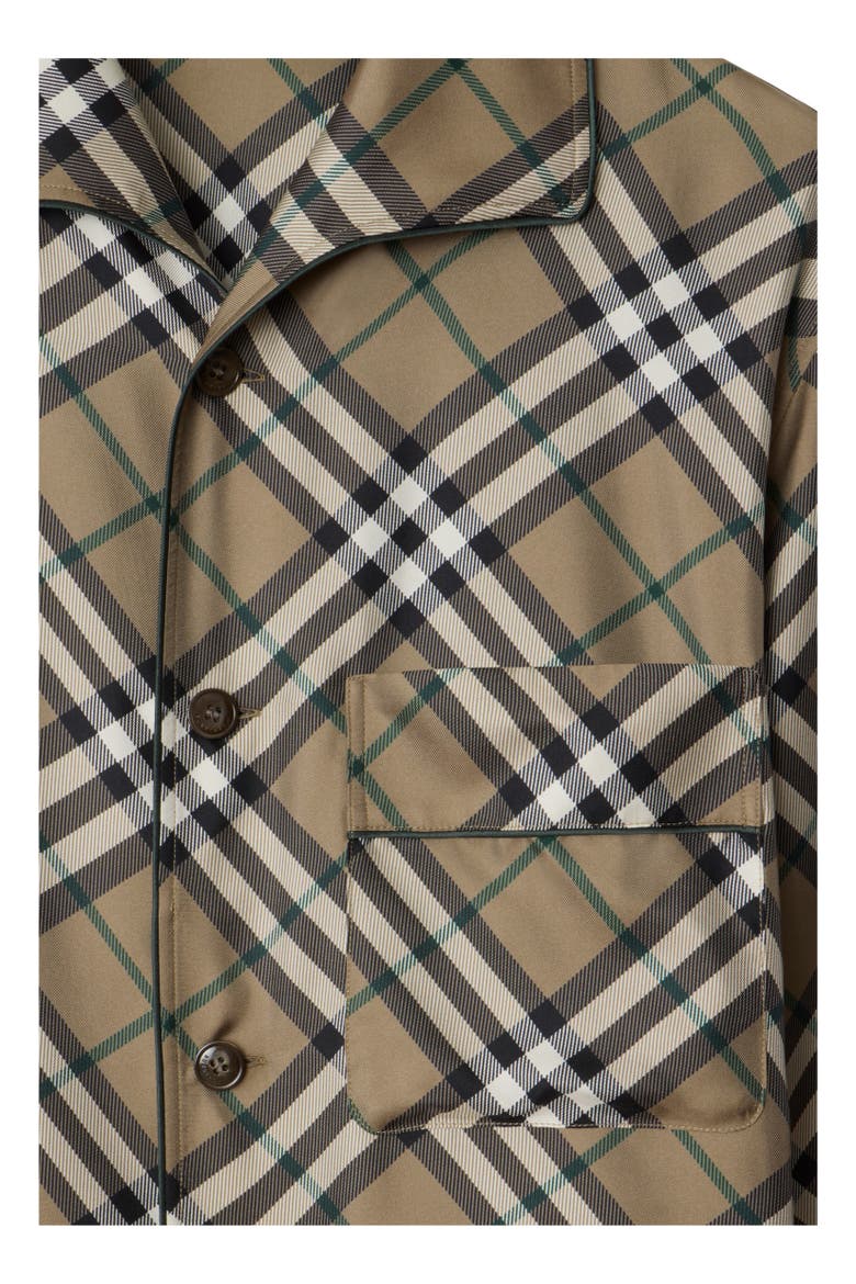 Check Silk Pyjama Shirt, Alternate, color, Linden beige