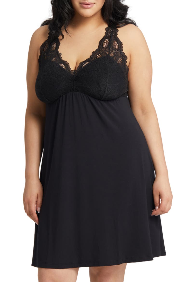 Belle Epoque Fuller Cup Lace Chemise, Main, color, BLACK