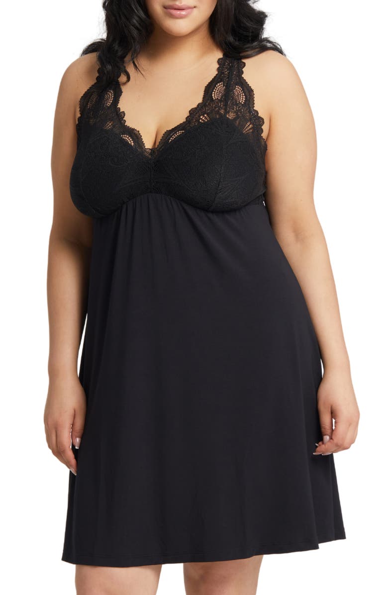 Fleur't Belle Epoque Fuller Cup Lace Chemise, Main, color, Black