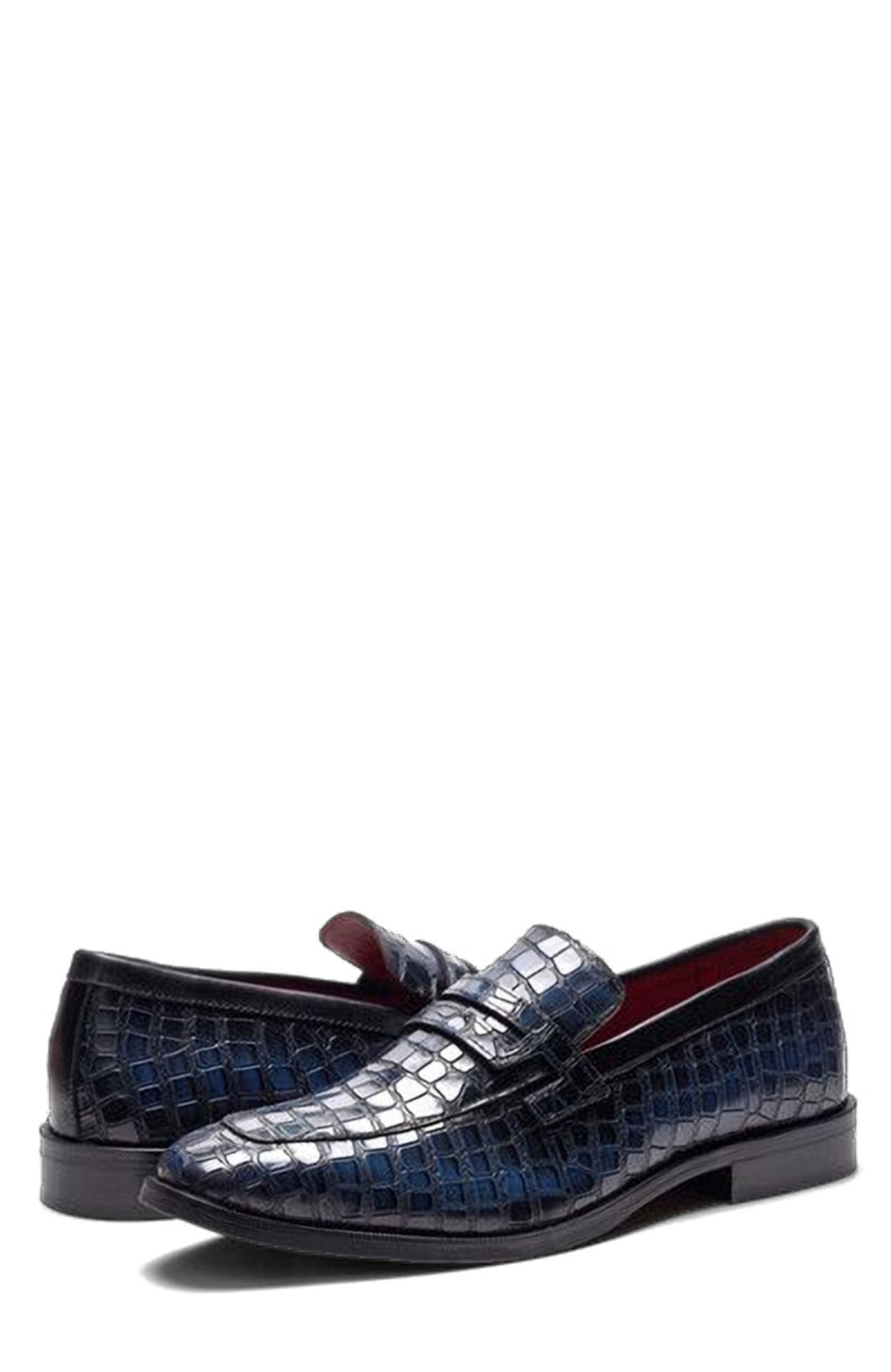 Nocturne Penny Loafer, Alternate, color, Navy Croco Print