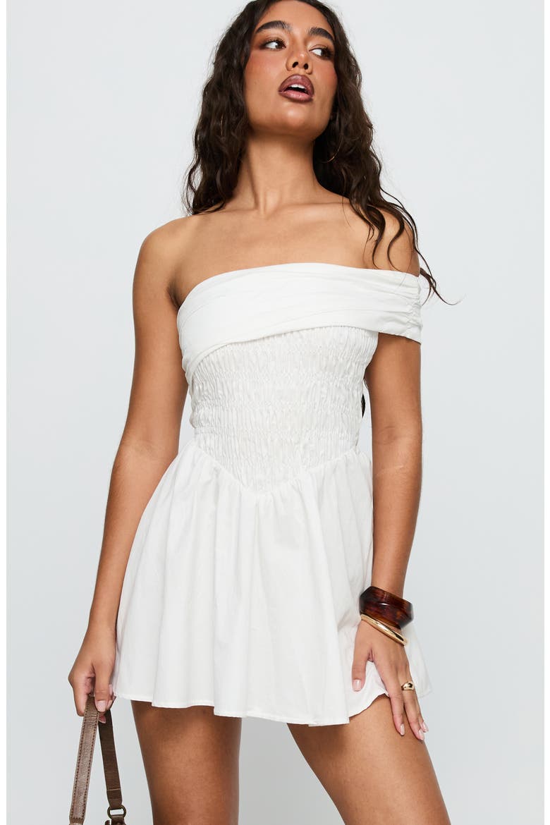 Fruitful Smocked Off the Shoulder Organic Cotton Minidress, Alternate, color, WHITE