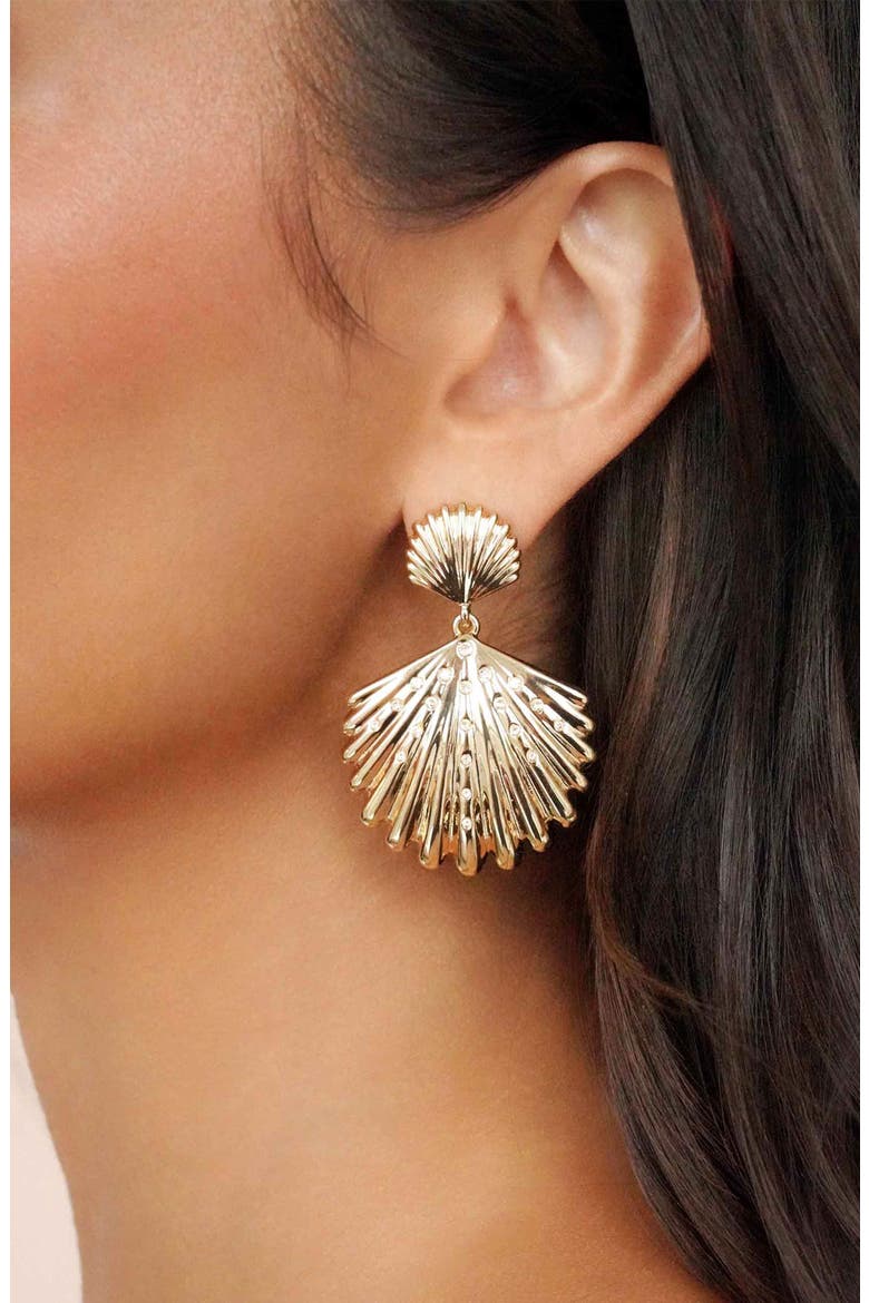 Sun Drenched Shell Drop Earrings, Alternate, color, GOLD