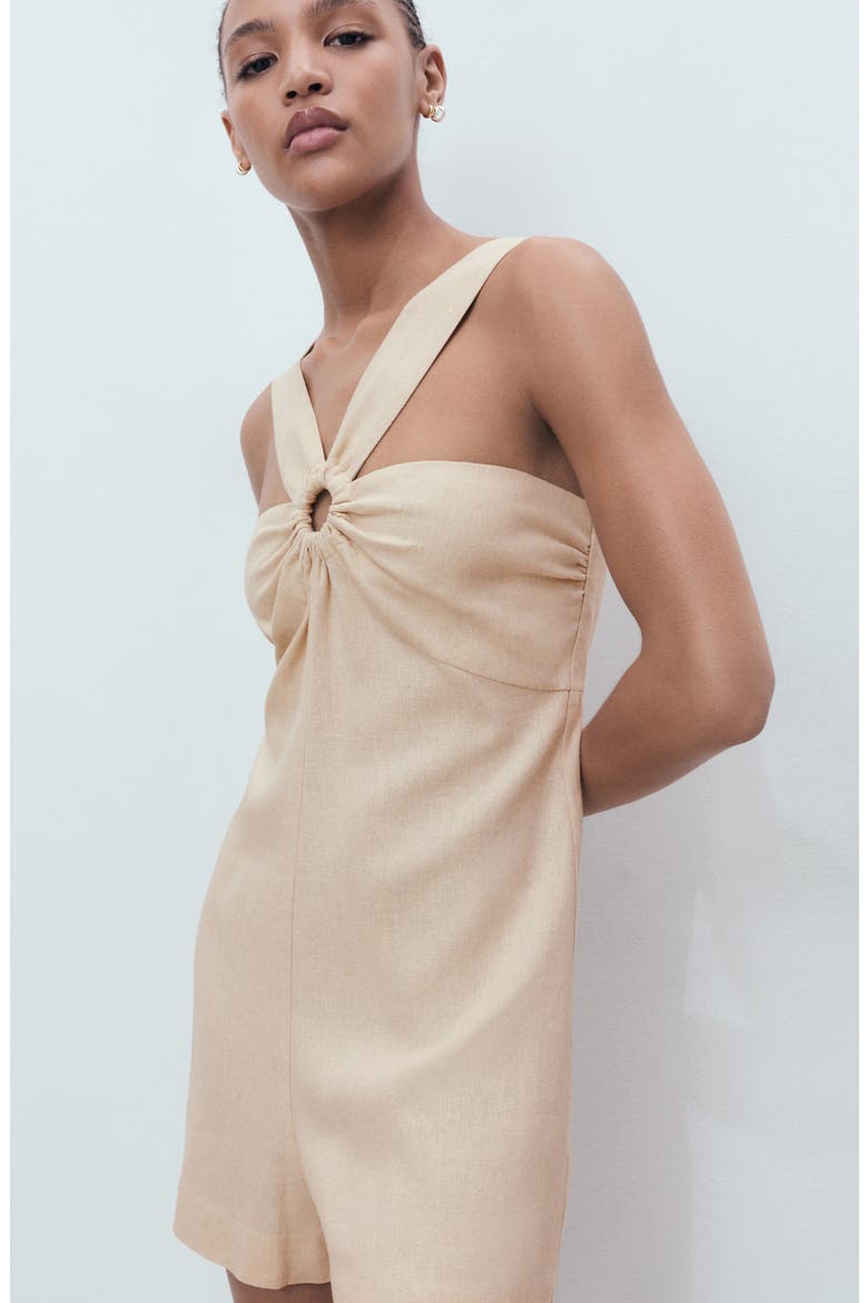 Hoop Detail Linen Blend Romper, Alternate, color, SAND