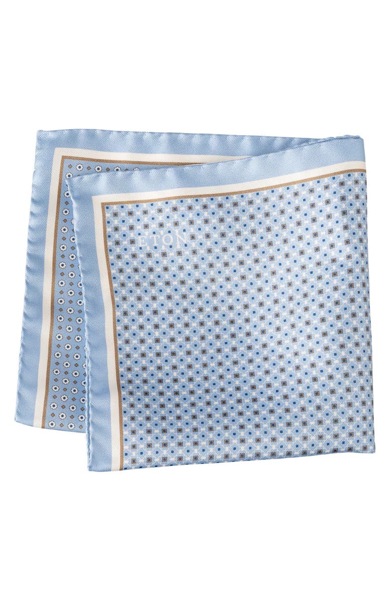 Eton Geometric Print Silk Pocket Square, Main, color, Blue