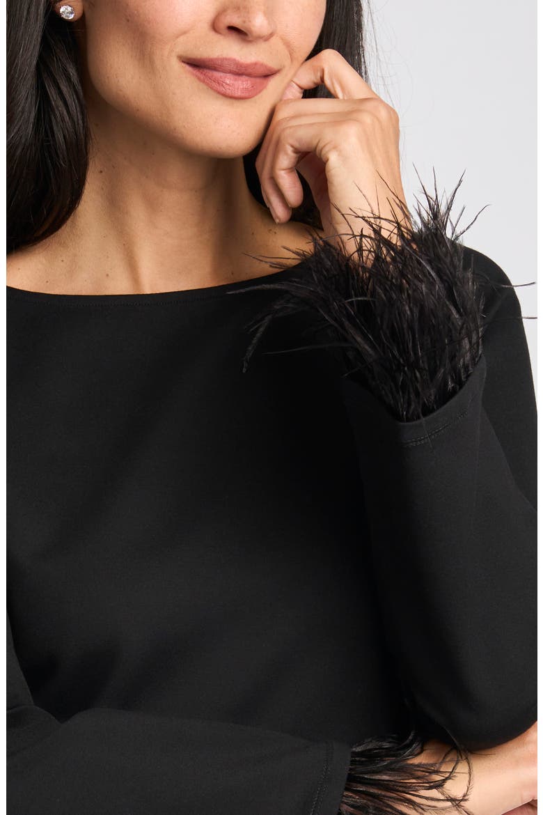 Feather Cuff Boatneck Top, Alternate, color, RICH BLACK 060