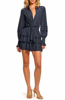 Ramy Brook Entela Center Cutout Long Sleeve Tiered Minidress