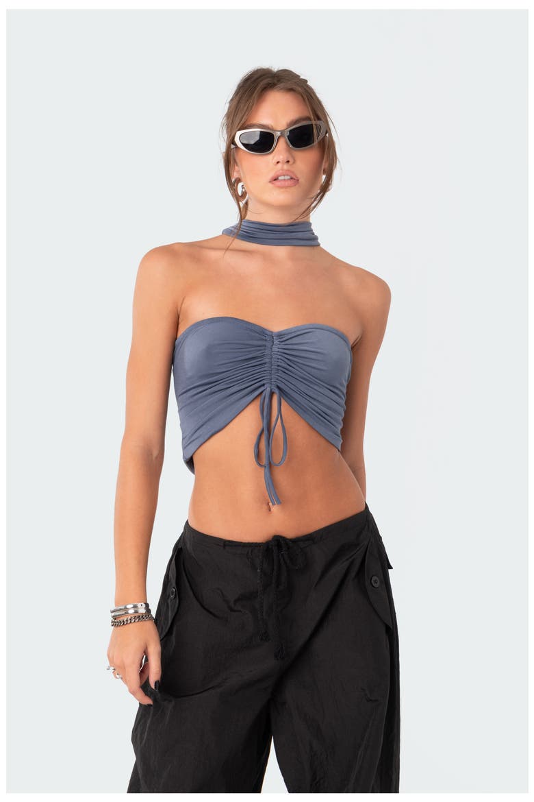 Paloma Cropped Drawstring Choker Top, Alternate, color, BLUE