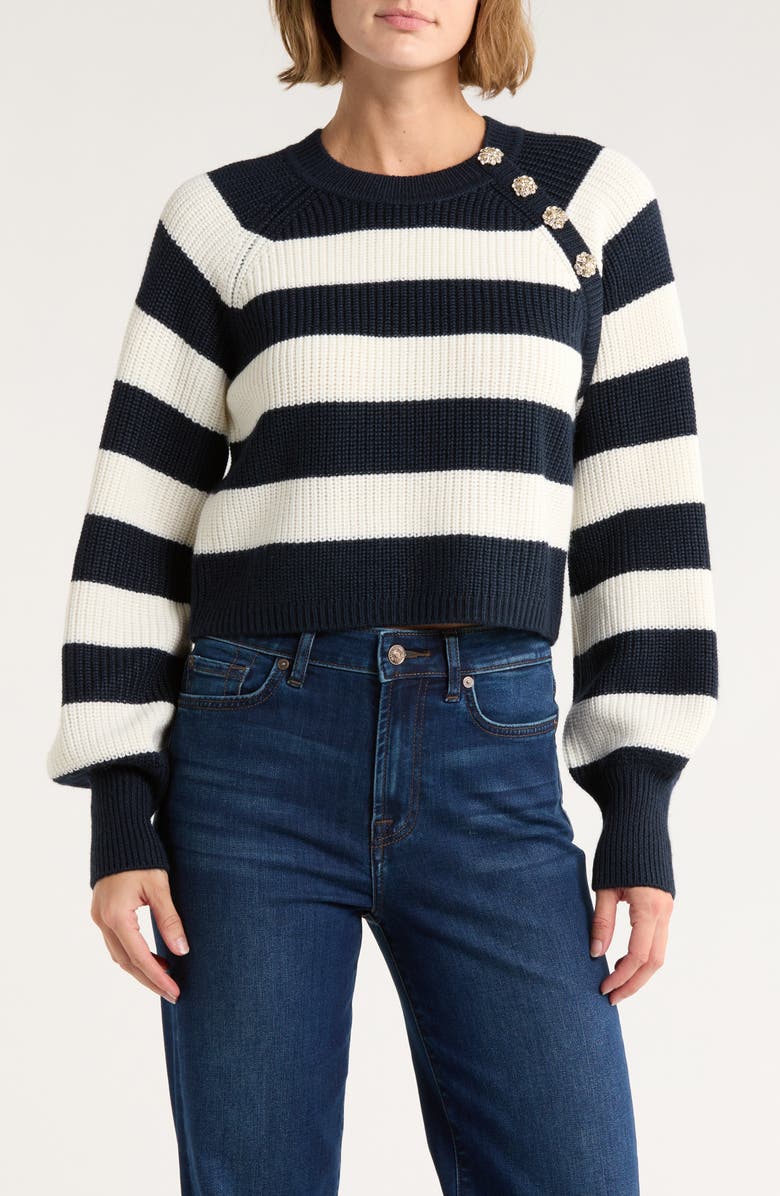 Cinq à Sept Keren Button Shoulder Sweater, Main, color, Navy/ Ivory