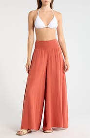 Elan Smocked Waist Cover-Up Palazzo Pants