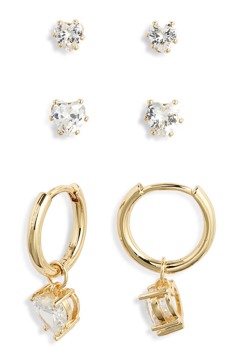 Gift Boxed 3-Pack Cubic Zirconia Earrings, Alternate, color, CLEAR- GOLD