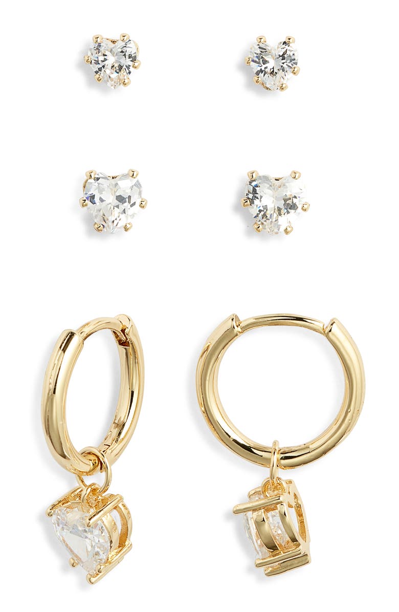 Chelsea28 3-Pack Cubic Zirconia Earrings, Main, color, Clear- Gold