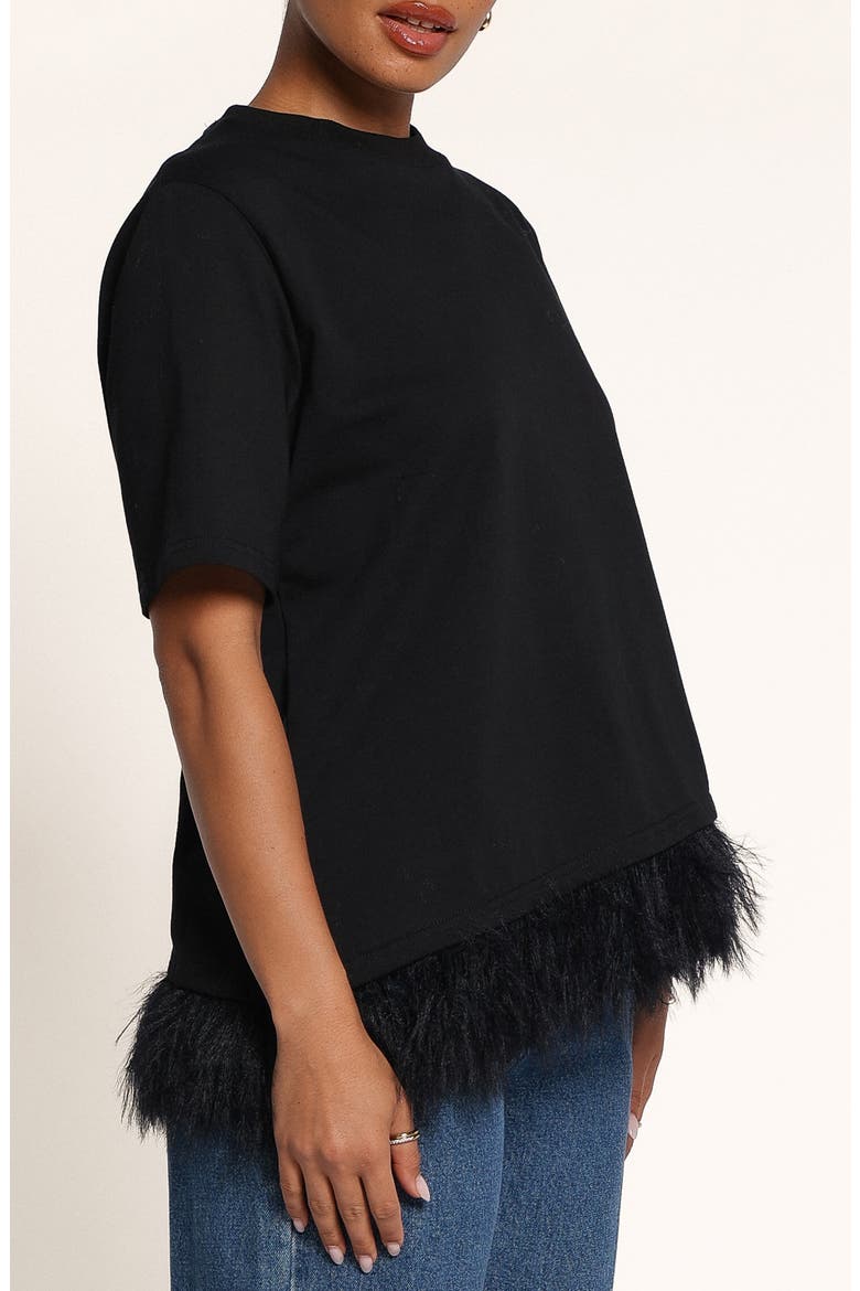 Darleah Feather Trim T-Shirt, Alternate, color, BLACK