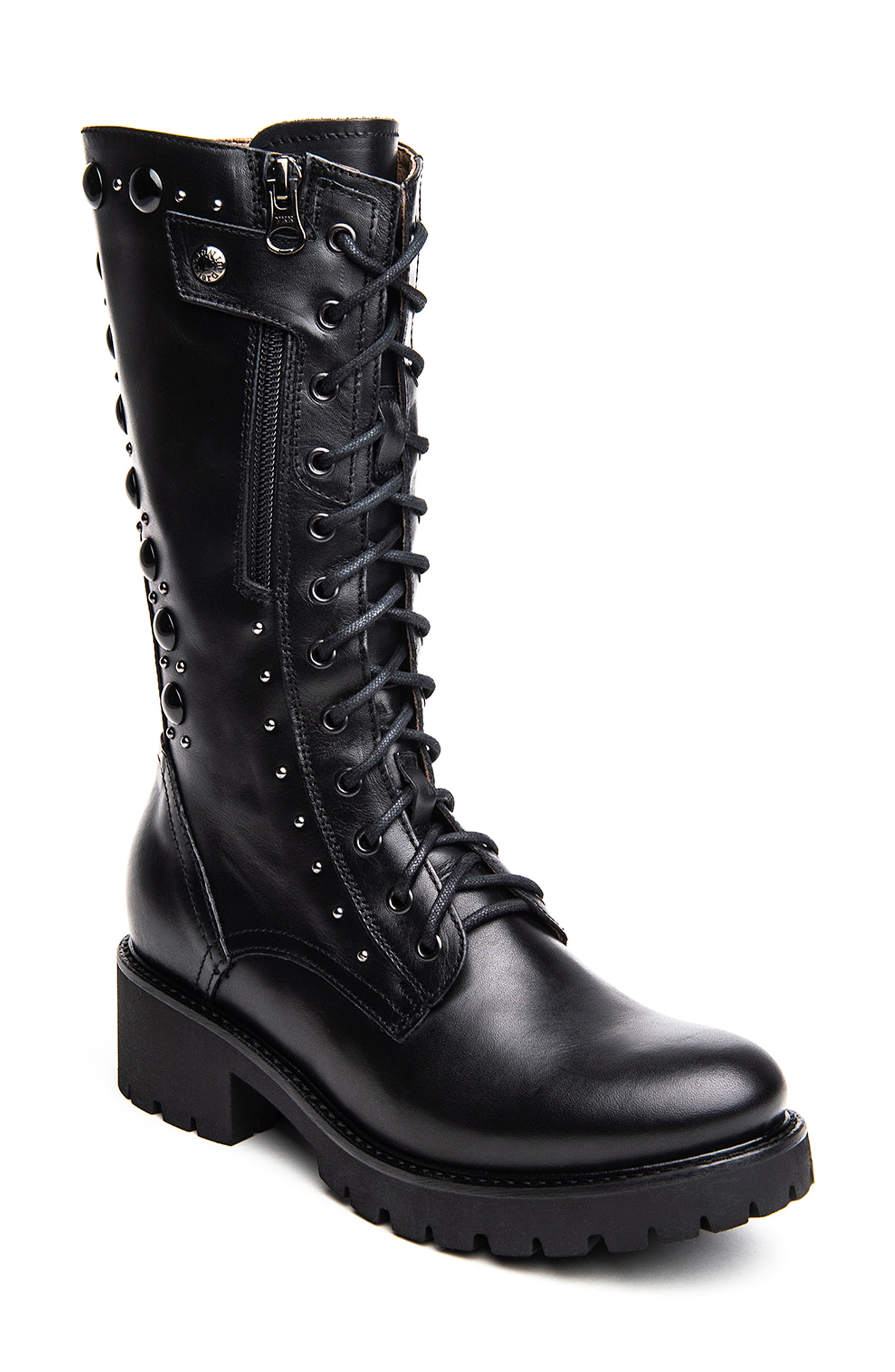 NeroGiardini Studded Leather Combat Boot, Main, color, 