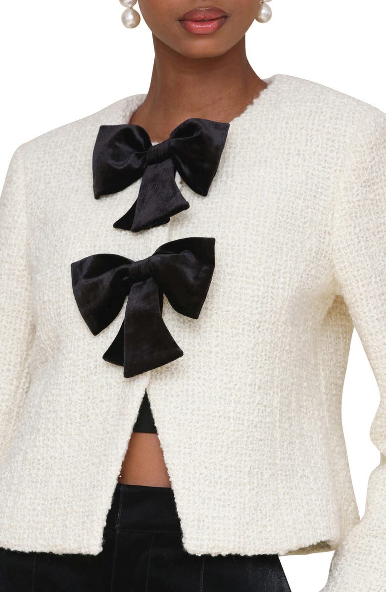 Avec Les Filles Bow Cropped Cardigan, Alternate, color, White